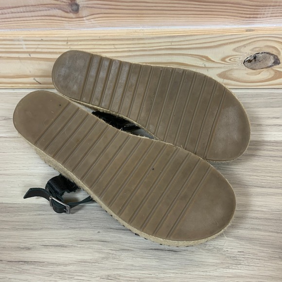Musse & Cloud Anthropologie Sandal 39 Wedge Black Leather Platform Espadrille - Picture 6 of 10
